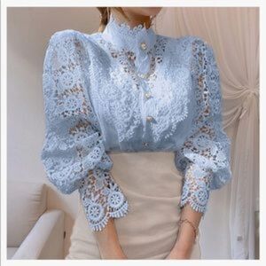 NEW Lace Trim Victorian Button Down Blouse